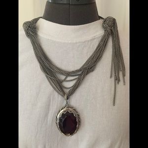 Faux Ruby avante guarde chain knot necklace